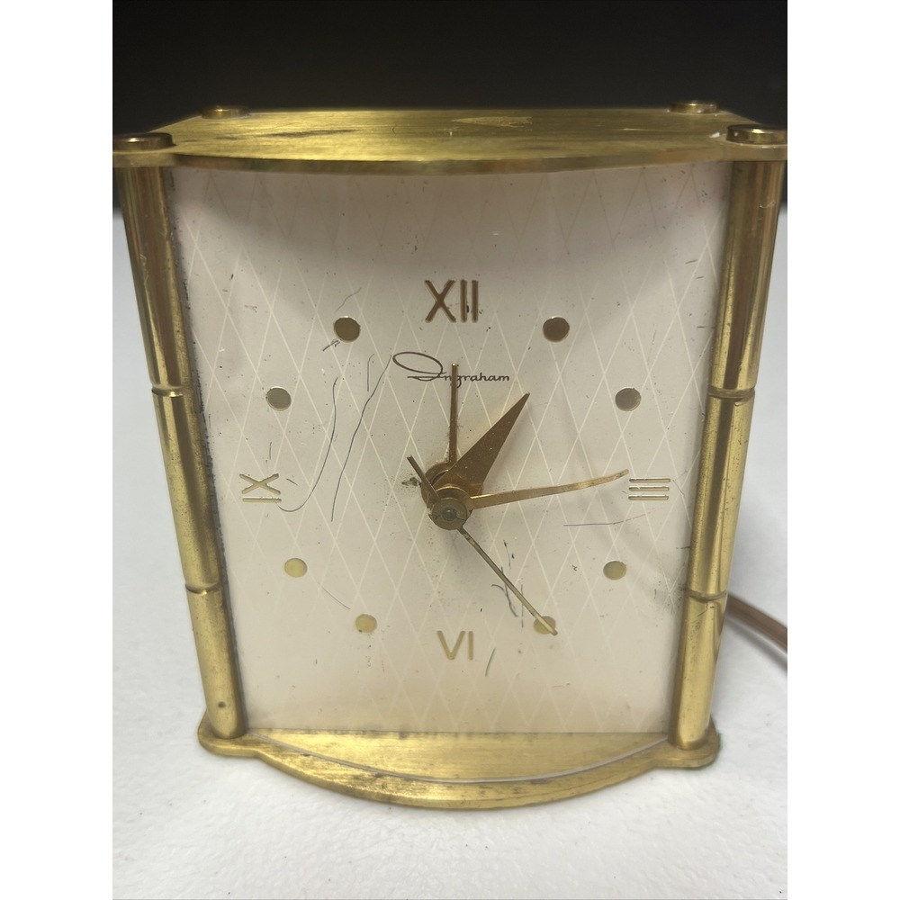 Vintage Brass Ingraham Alarm Clock Model 34-117 Working